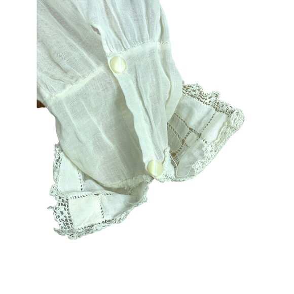 Edwardian white blouse with jabot and open work and handmade lace Size M/L - Picture 8 of 10